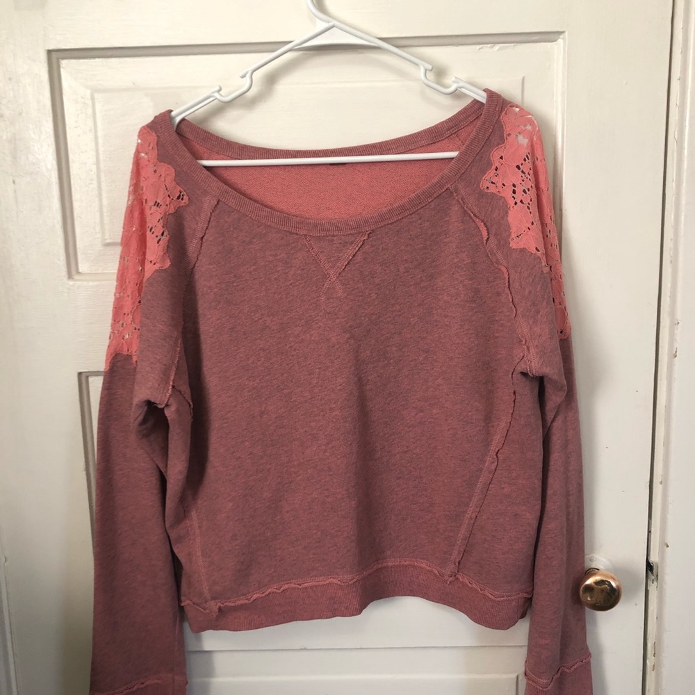 Pink Free People Cropped Sweater